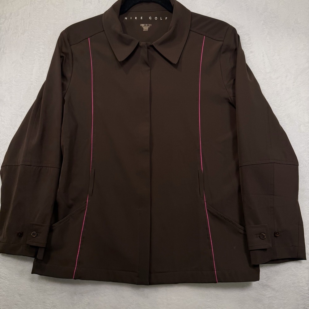Nike Golf Jacket Womens Medium 8-10 Full Zip Stretch Brown Pink Dri-Fit Pockets